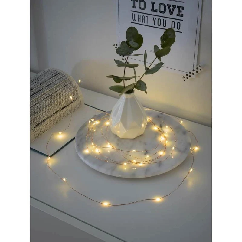 4m Micro LED Lichterkette Timer 40 warmweiße Dioden batteriebetrieben