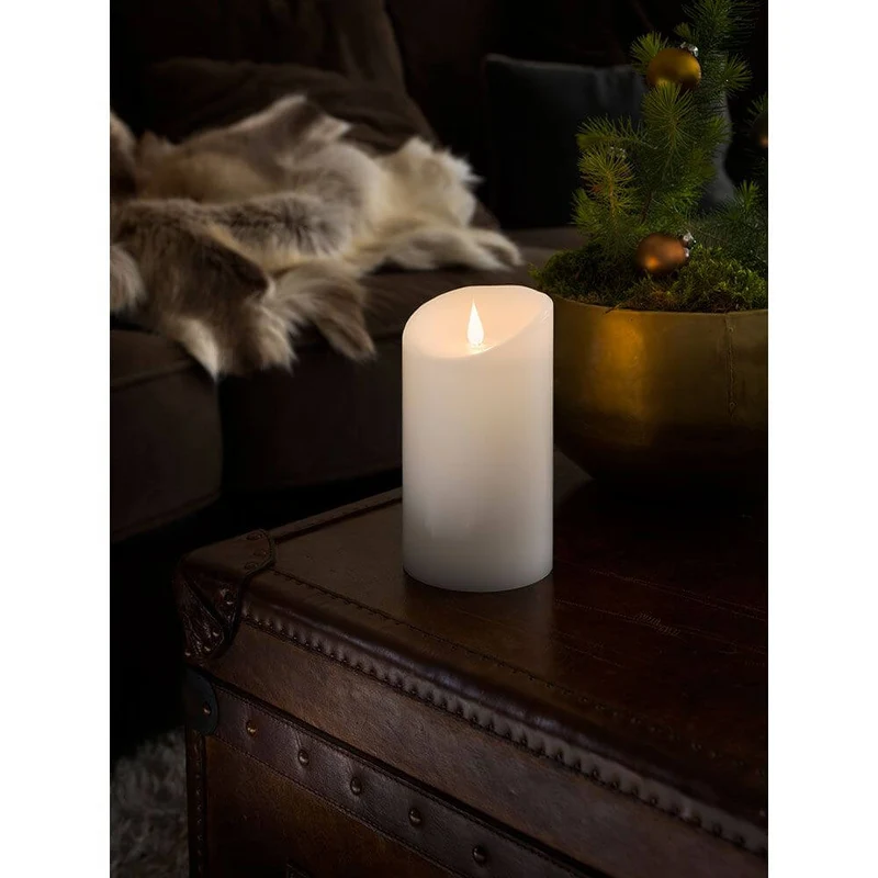 LED Echtwachskerze weiß mit 3D Flamme 18cm Timer Warmweiß batteriebetrieb