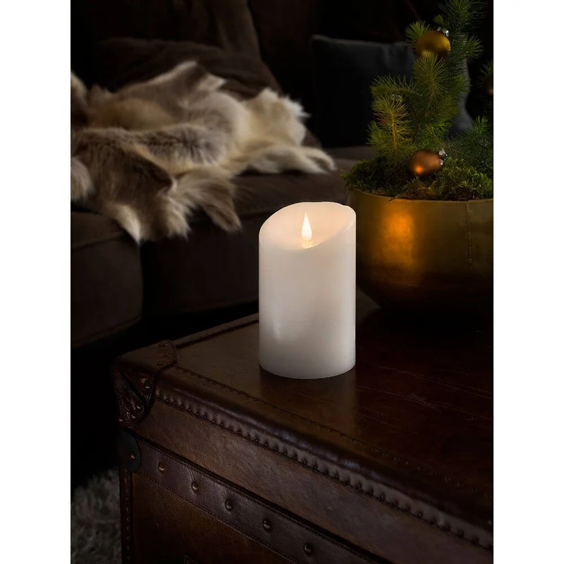 LED Echtwachskerze weiß mit 3D Flamme 16cm Timer Warmweiß batteriebetrieb