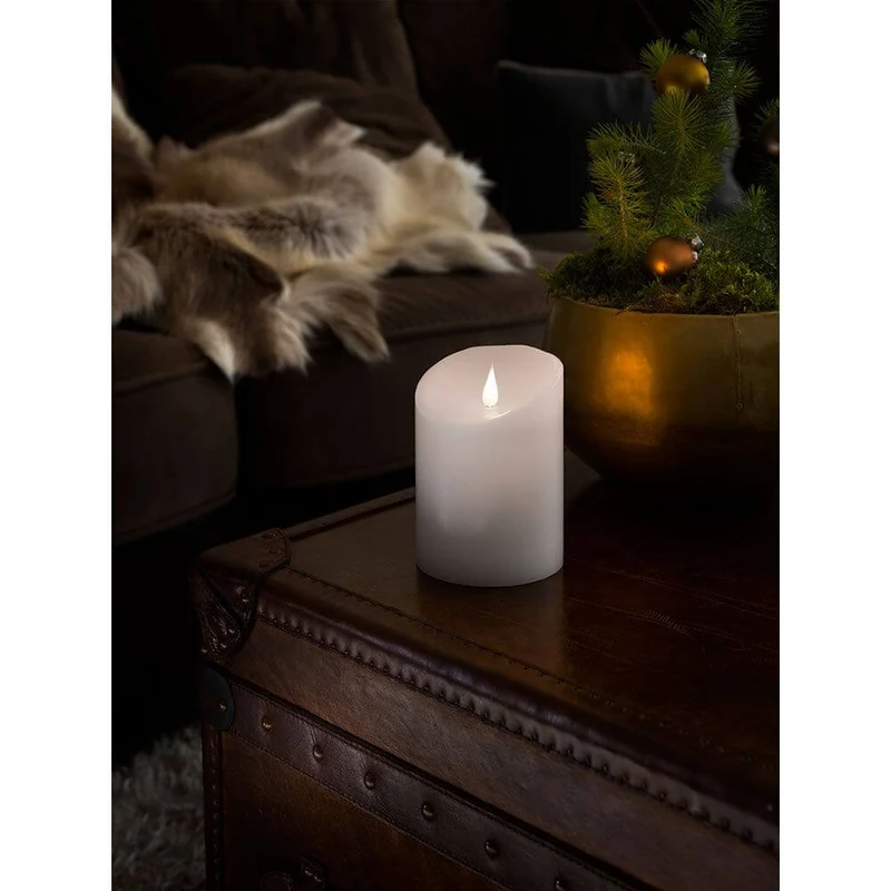 LED Echtwachskerze weiß mit 3D Flamme 14cm Timer Warmweiß batteriebetrieb
