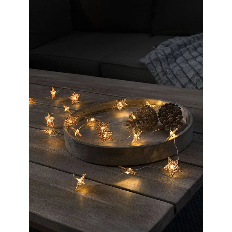 LED Dekolichterkette kupferfarbene Metallsterne 20 Warmweiße Dioden batteriebetrieben