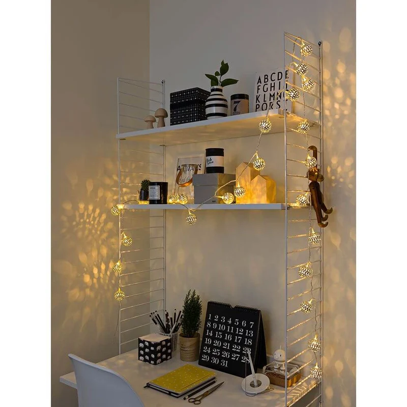 LED Dekolichterkette silberne Metallbälle 24 Warmweiße Dioden 24V Innentrafo