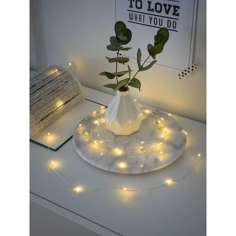 2,4m Micro LED Lichterkette Timer 40 Warmweiße Dioden batteriebetrieben
