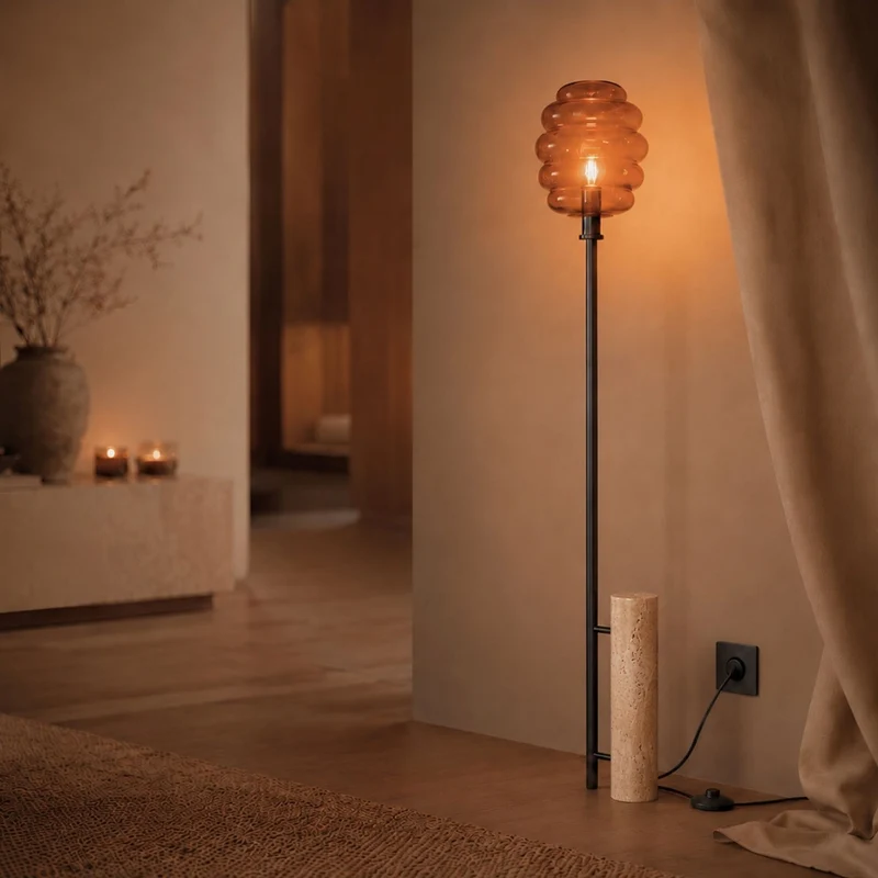 s.luce Echos Stehlampe Travertin-Stein 180cm Schwarz
