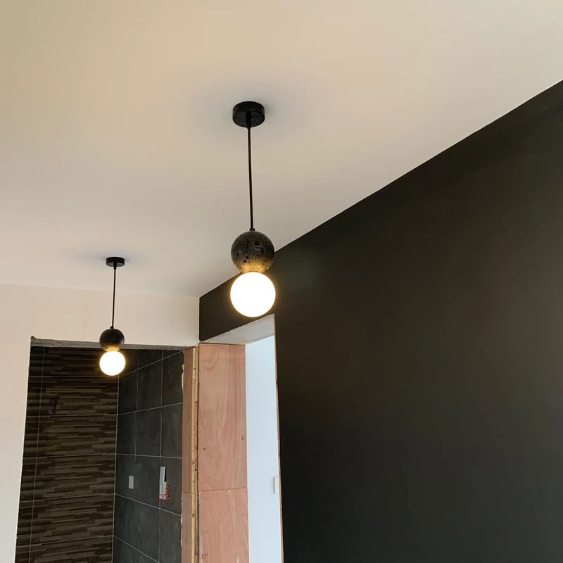 Stenen Japandi Hanglamp – Zwart/Roze/Grijs – E14 Fitting