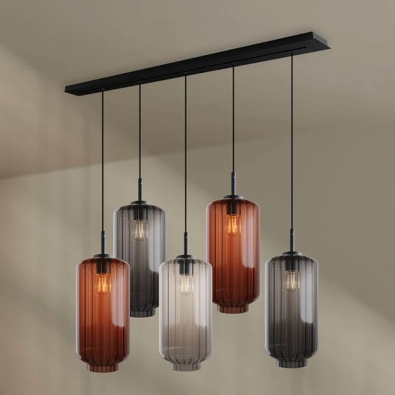 s.luce Velo Esstischleuchte 5-flammig 160cm Baldachin Ø 18cm