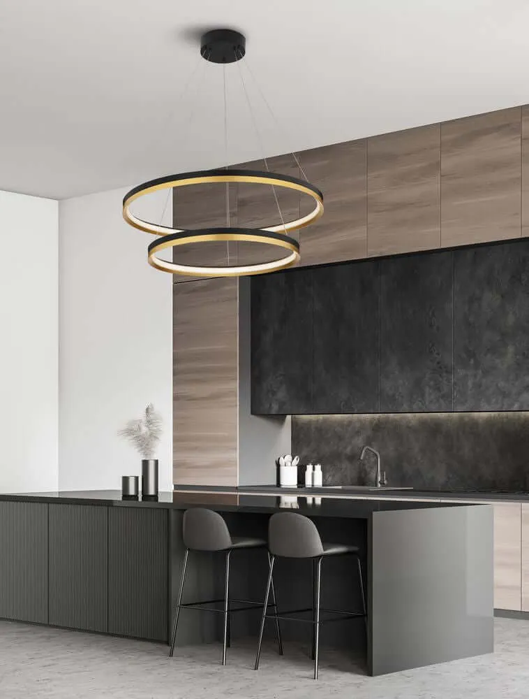 Cantria LED Pendelleuchte 2-flammig Ø 80cm 3000K Schwarz, Gold