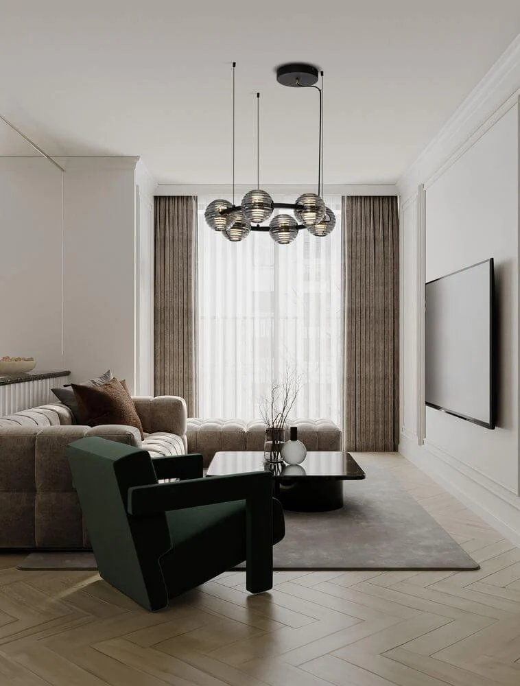 Las LED Pendelleuchte 6-flammig Ø 63cm 3000K Schwarz, Gold