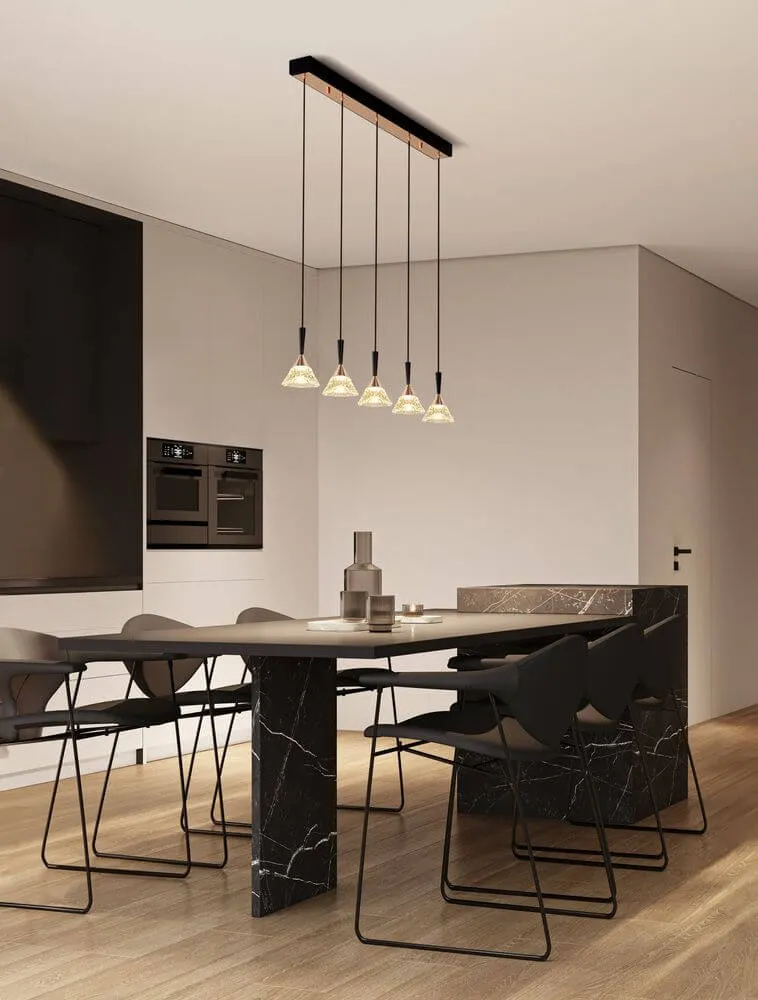 Paluz LED Pendelleuchte Balken 90,5 cm 5-flammig 3000K Schwarz, Roségold