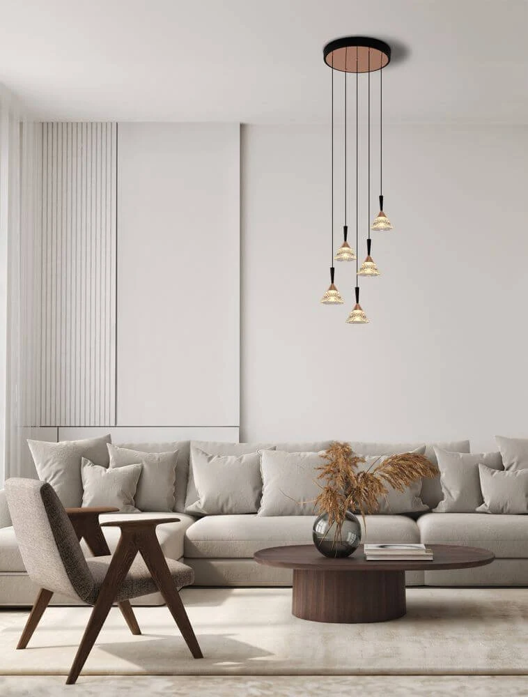 Paluz LED Pendelleuchte 5-flammig Ø 32cm 3000K Schwarz, Roségold