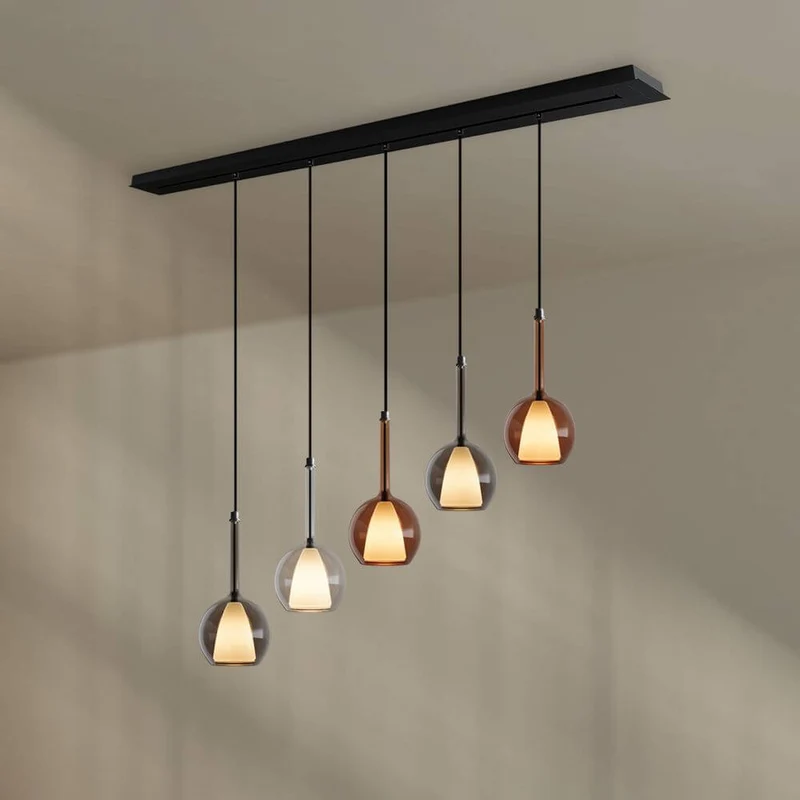 s.luce Belluna Esstisch-Hängelampe 5-flammig 160cm Baldachin