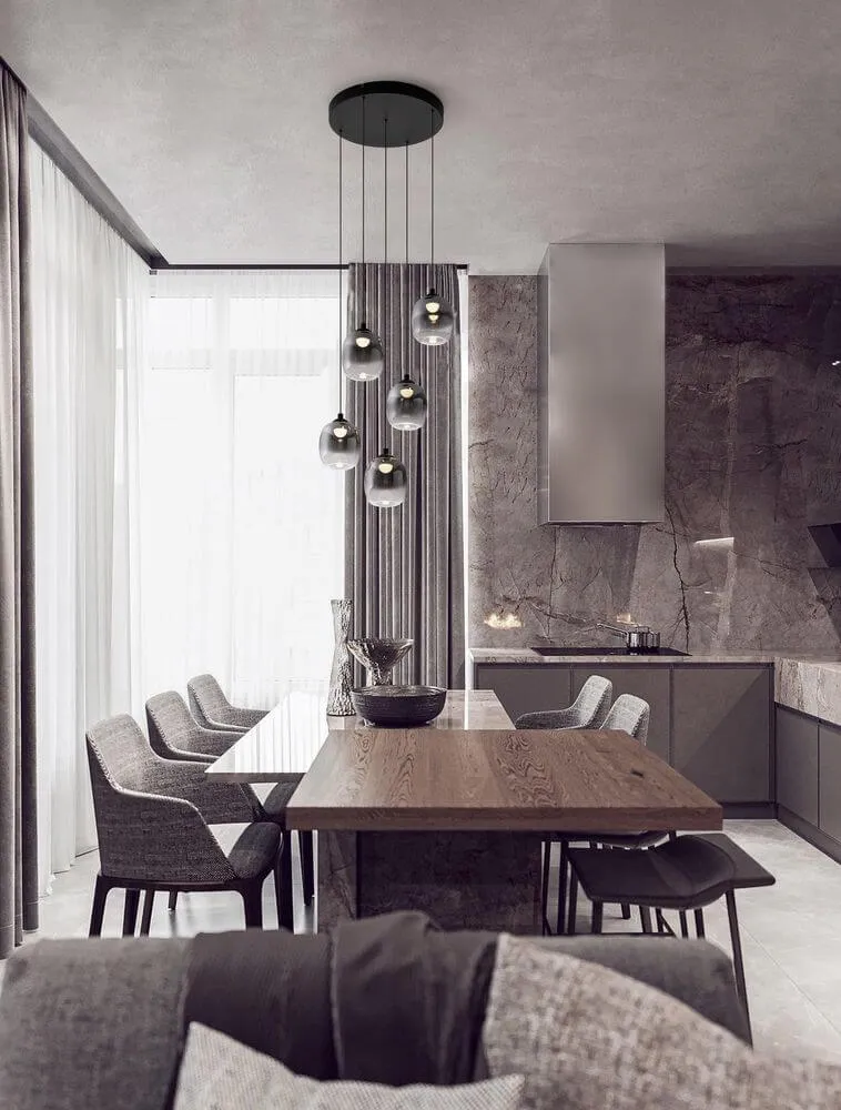Kita LED Pendelleuchte 5-flammig Ø 43cm 3000K Schwarz, Rauch