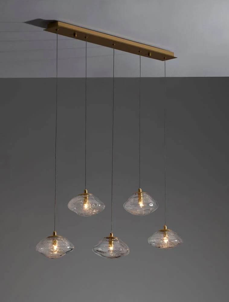 King Pendelleuchte Balken 80cm 5-flammig Gold, Transparent