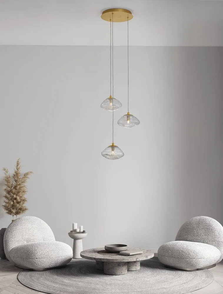 King Pendelleuchte 3-flammig Ø 25cm Gold, Transparent