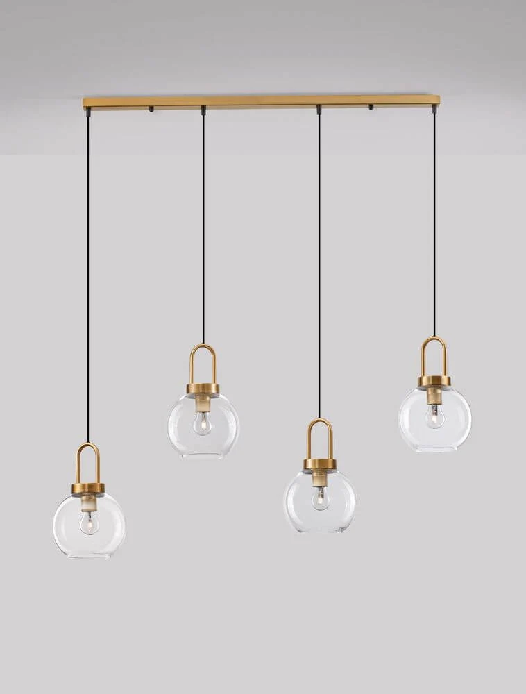 Irvine Pendelleuchte Balken 97,5cm 4-flammig Gold, Transparent