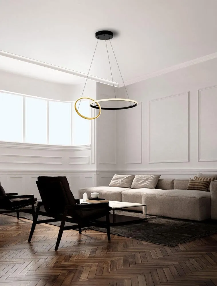Imar LED Pendelleuchte 2-flammig Ø 63cm 3200K Schwarz, Gold