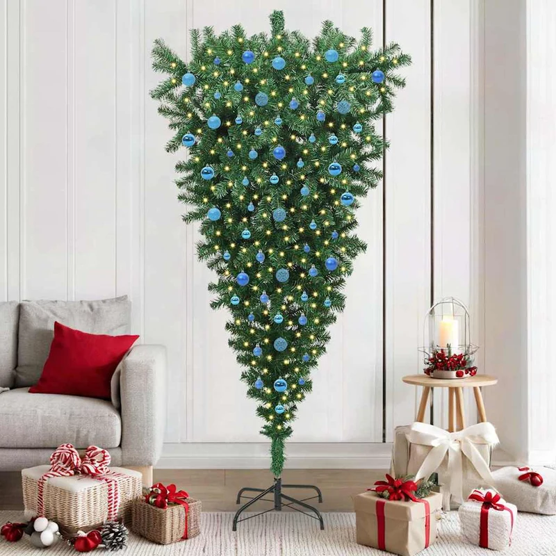 Vidaxl ondersteboven kunst kerstboom met ballenset groen 210 cm pvc