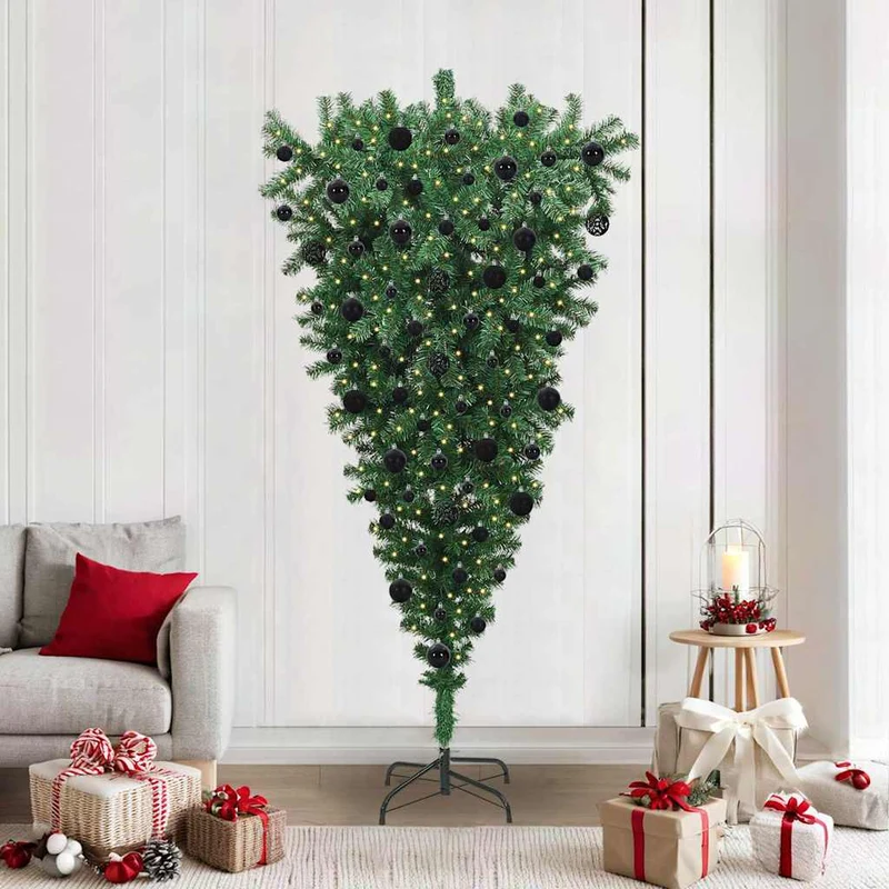 Vidaxl ondersteboven kunstkerstboom met ballenset groen 210 cm pvc