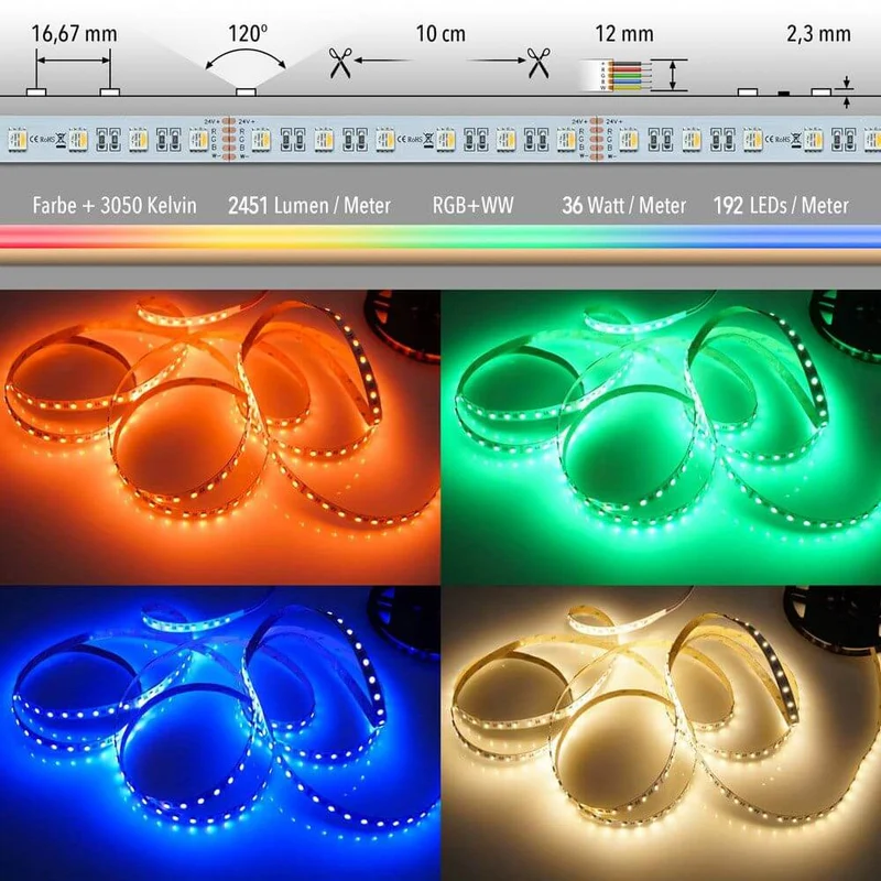 36 W/m RGBW Warmweiß 24V 5m LED-Strip IP20