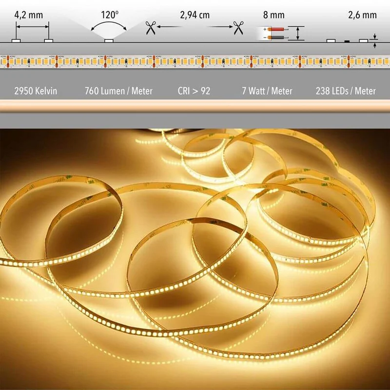 5m LED-Strip 7 W/m Warmweiß / 238 LEDs