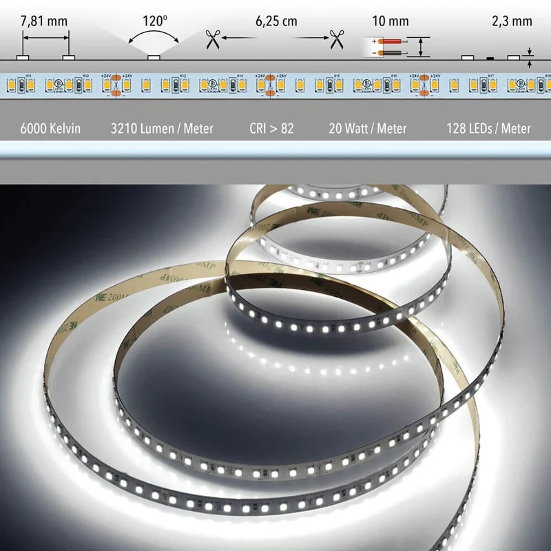 5m LED-Strip 20 W/m CRI 82 Kaltweiß IP20