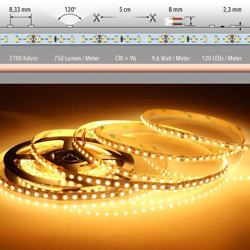 5m LED-Strip 9, 6 W/m extra Warmweiß IP20