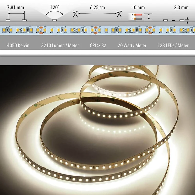 5m LED-Strip 20 W/m CRI 82 Neutralweiß IP20