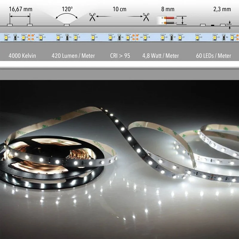 5m LED-Strip 4, 8 W/m Neutralweiß IP20