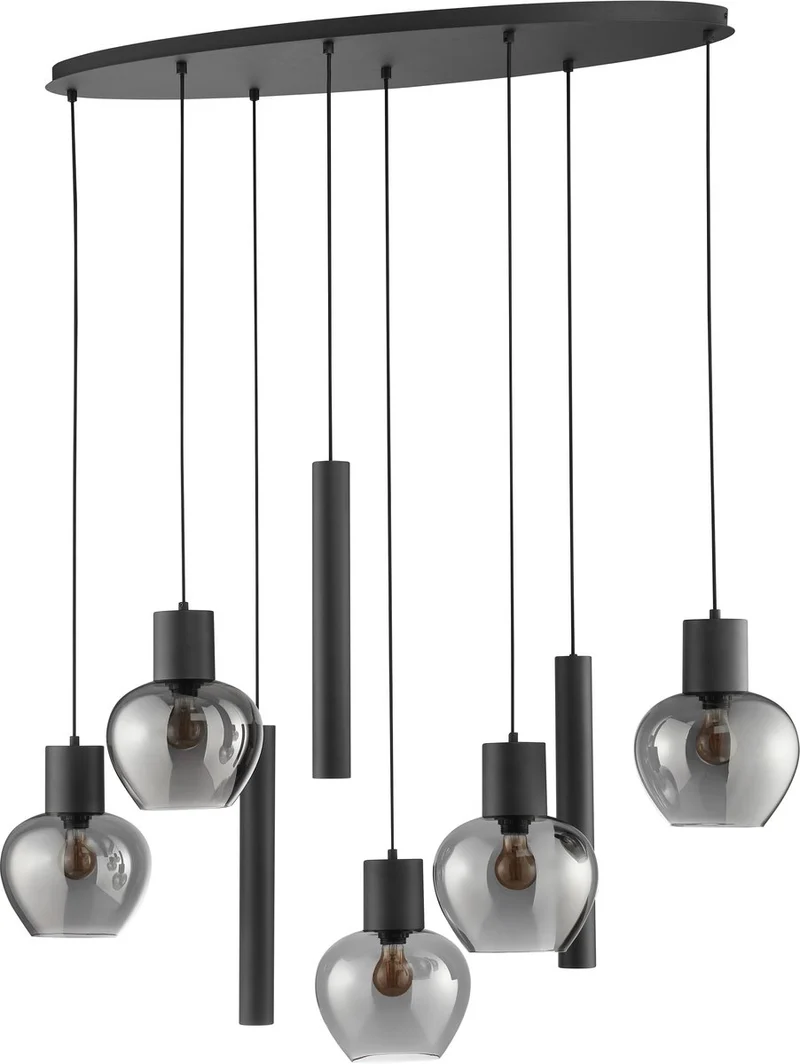 Brilliant ligari - hanglamp - 8-lichts - ovaal 126 cm - e27 max 5x20w gu10 max 3x10w - zwart smoke