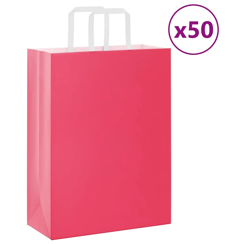 Vidaxl papieren zakken 50 st met hengsels 26x12x35 cm roze