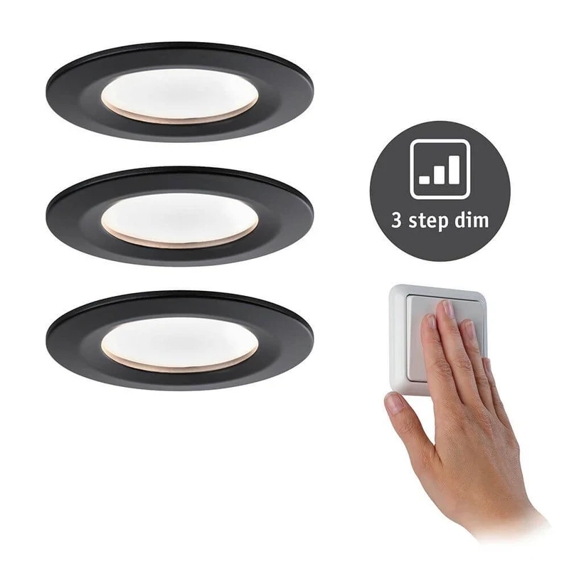 LED Einbauleuchte Nova 3er Basis-Set Rund Ø 7,8cm mit Stufen-Dimmer