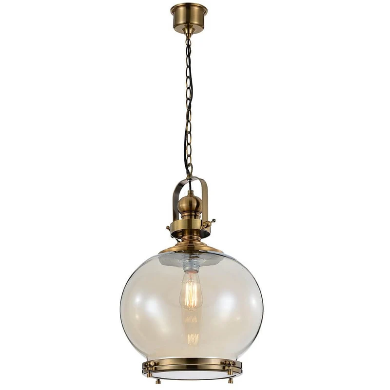 Vintage Hängeleuchte mit Glaskugel Messing