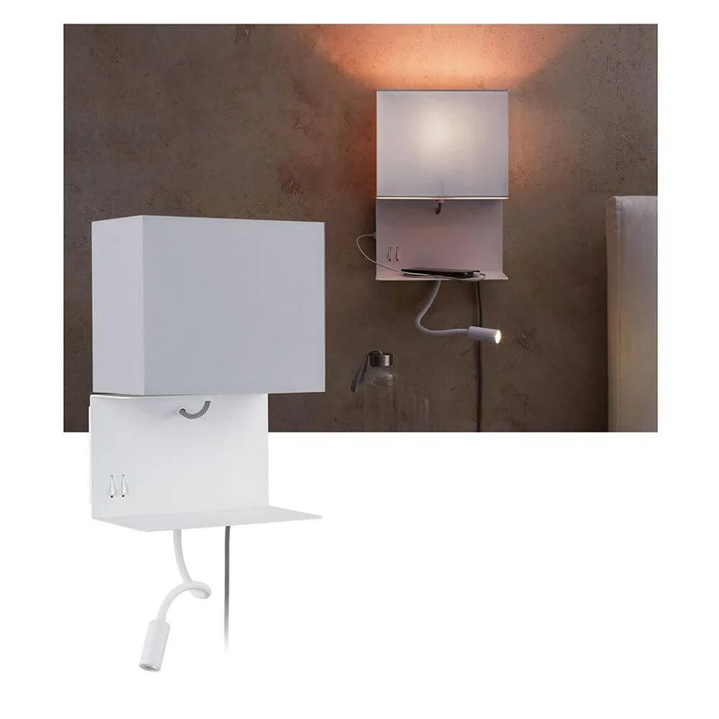 Merani Wandleuchte mit Ablage & LED Lesearm Grau, Weiß