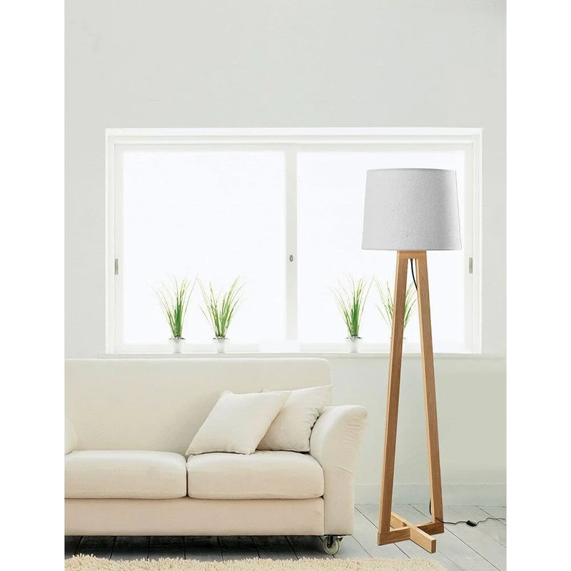 Alma Stehlampe aus Naturholz, Weiß
