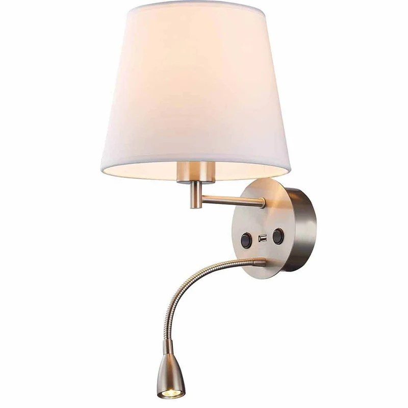 Caicos Wandleuchte + LED-Lesespot + USB-Anschluss