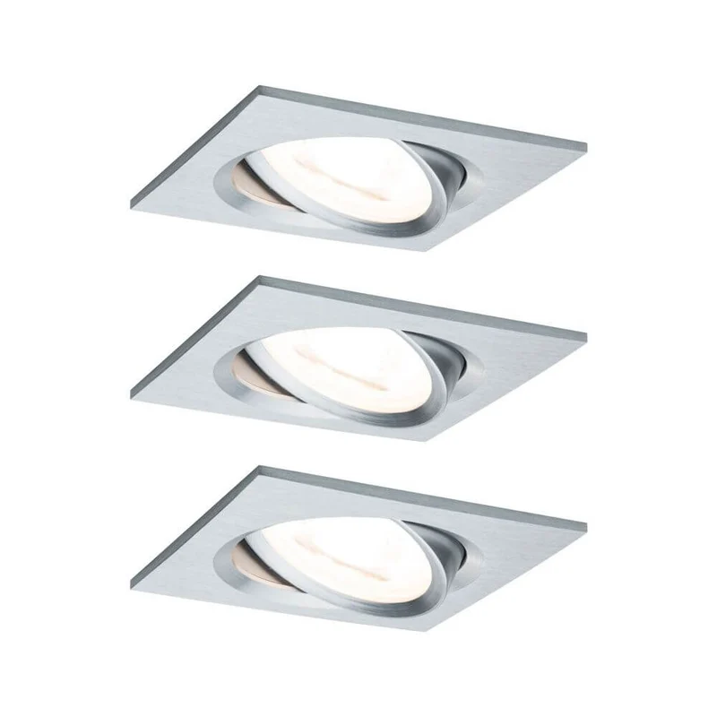 3er-Set LED Einbauleuchte Nova eckig Alu-Gedreht