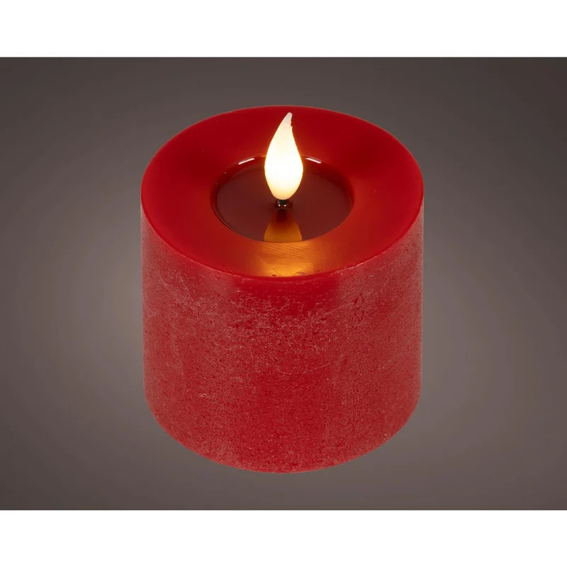 Lumineo realistische led kaars met wax pit en vlam effect ø7.5x9,5cm rood met 6uur timer werkt op batterij
