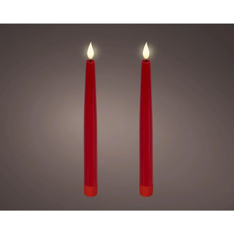 Lumineo realistische led dineraars met vlam effect ø2,2x24,5cm rood met 6uur timer werkt op batterij- 2 stuks