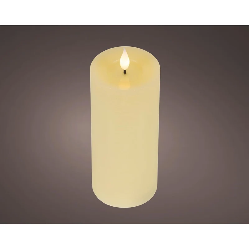 Lumineo realistische led kaars met wax pit en vlam effect ø7.5x20cm crã©me met 6uur timer werkt op batterij