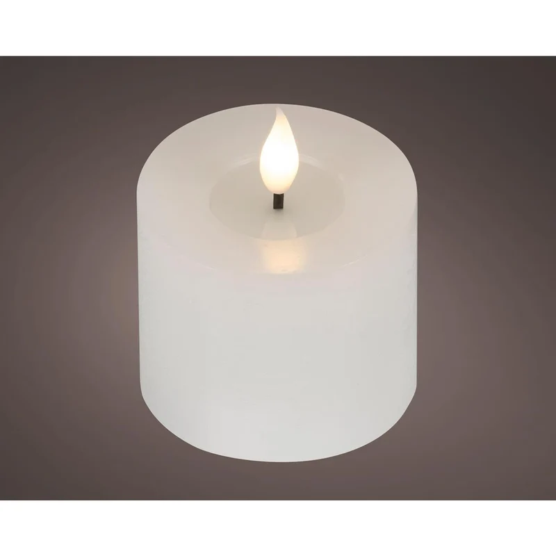 Lumineo realistische led kaars met wax pit en vlam effect ø7.5x9,5cm wit met 6uur timer werkt op batterij