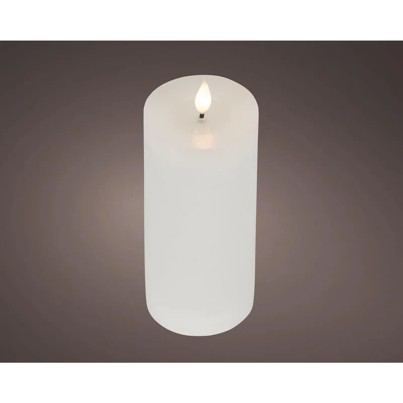 Lumineo realistische led kaars met wax pit en vlam effect ø7.5x20cm wit met 6uur timer werkt op batterij