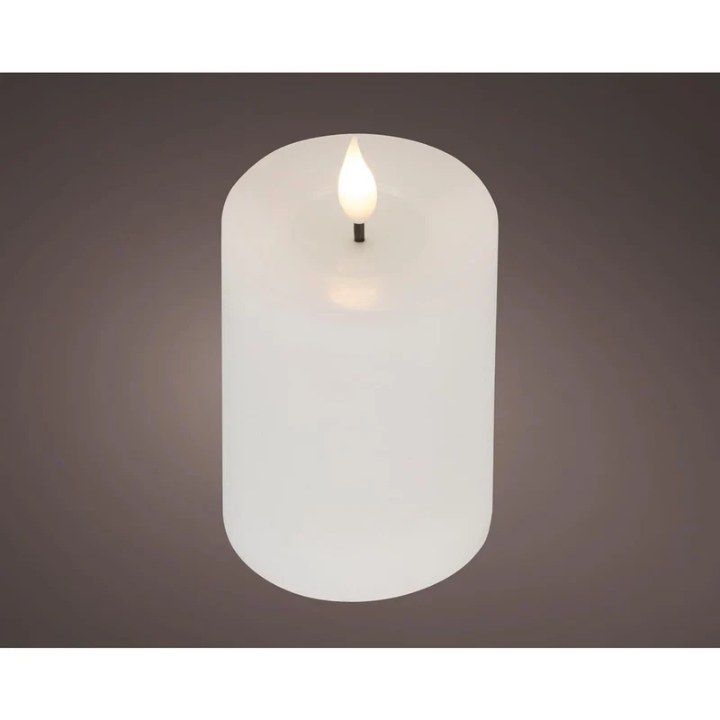 Lumineo realistische led kaars met wax pit en vlam effect ø7.5x13,5cm wit met 6uur timer werkt op batterij