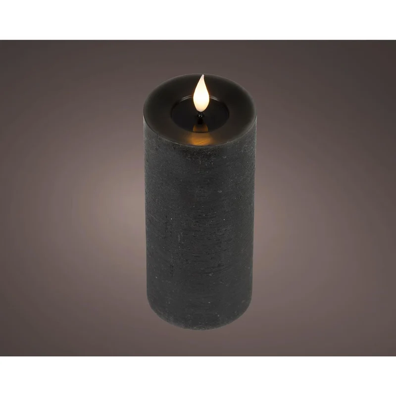 Lumineo realistische led kaars met wax pit en vlam effect ø7.5x20cm zwart met 6uur timer werkt op batterij