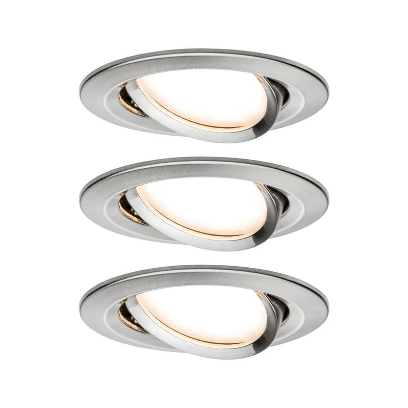 3er-Set Einbauleuchte LED Nova rund 3-Stufen Dimmbar Eisen-Gebürstet