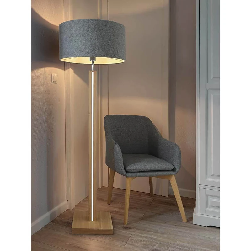 LED Stehleuchte Asseto 3350lm Eiche-Geölt, Grau