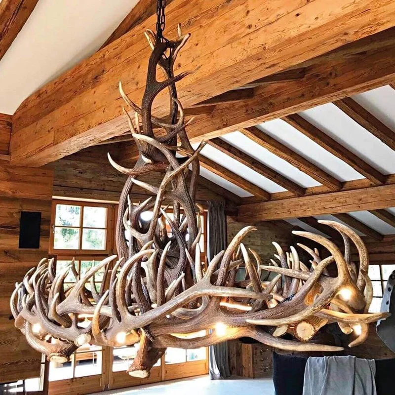 XXL Hirschgeweih LED Lüster 200 x 90cm für Chalet