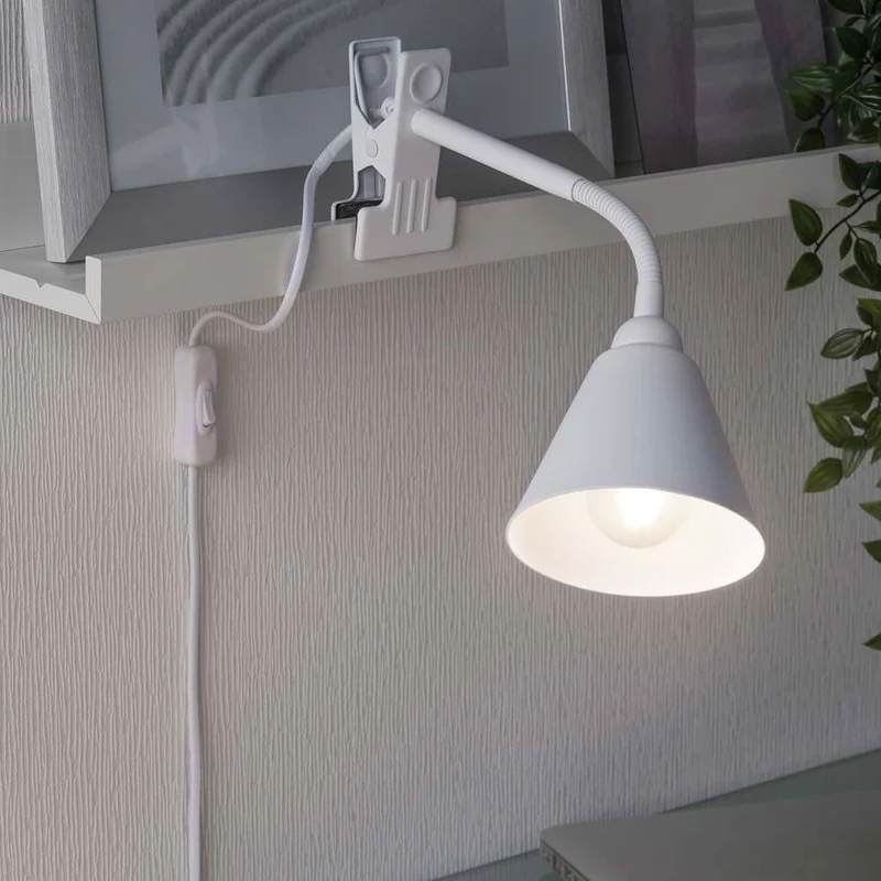Klemmlampe Vitis mit Flexarm Schnurschalter Weiß