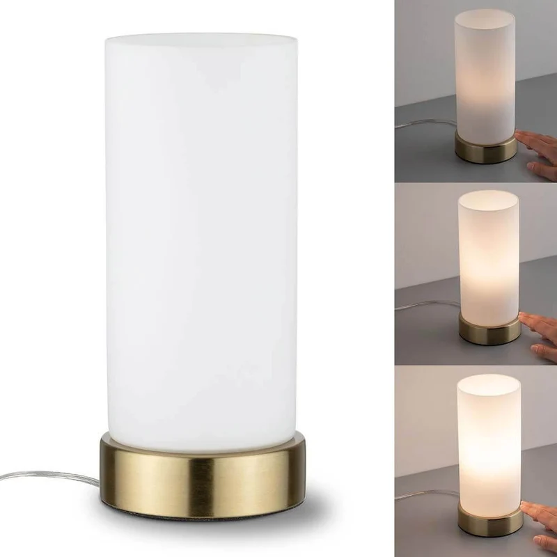 Tischleuchte Pinja mit Touch-Schalter Weiß, Messing