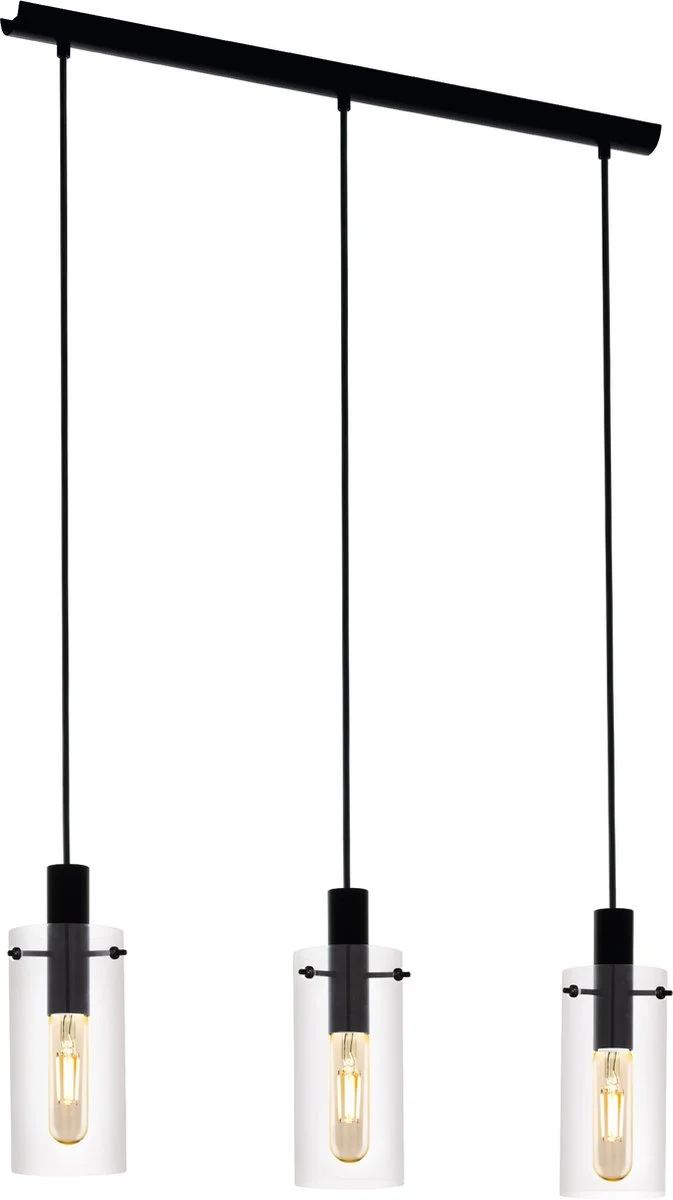 Eglo montefino - hanglamp - 3-lichts - e27 - zwart glas