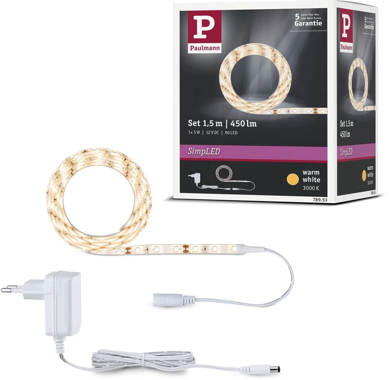 Paulmann simpled led strip 1,5 meter warm wit 3000k - plug play set - 5w - 300 lm m - 60 leds m - voor binnen - gecoat